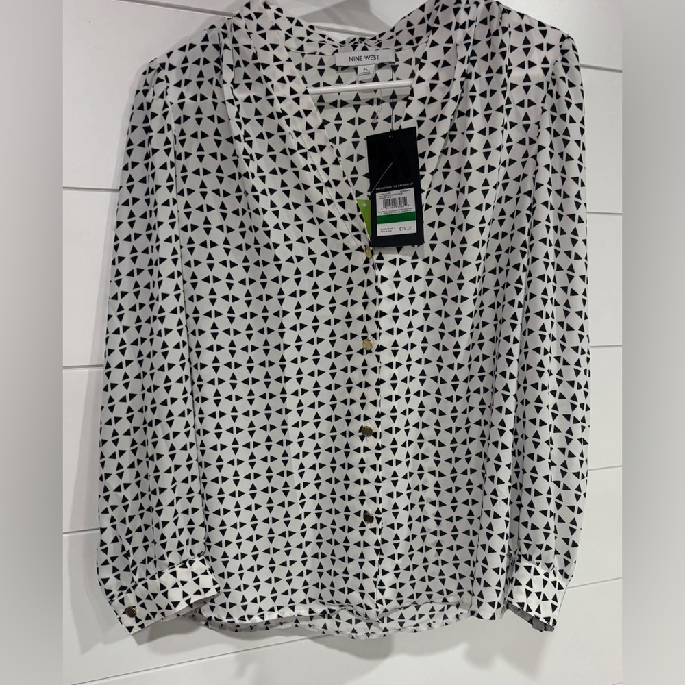 Nine West Geometric Black and White Blouse